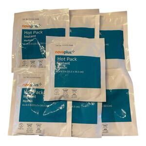 7x Novaplus Instant Hot Packs, Medium size (6 x 6.5 inches or 15.2 x 16.5 cm)